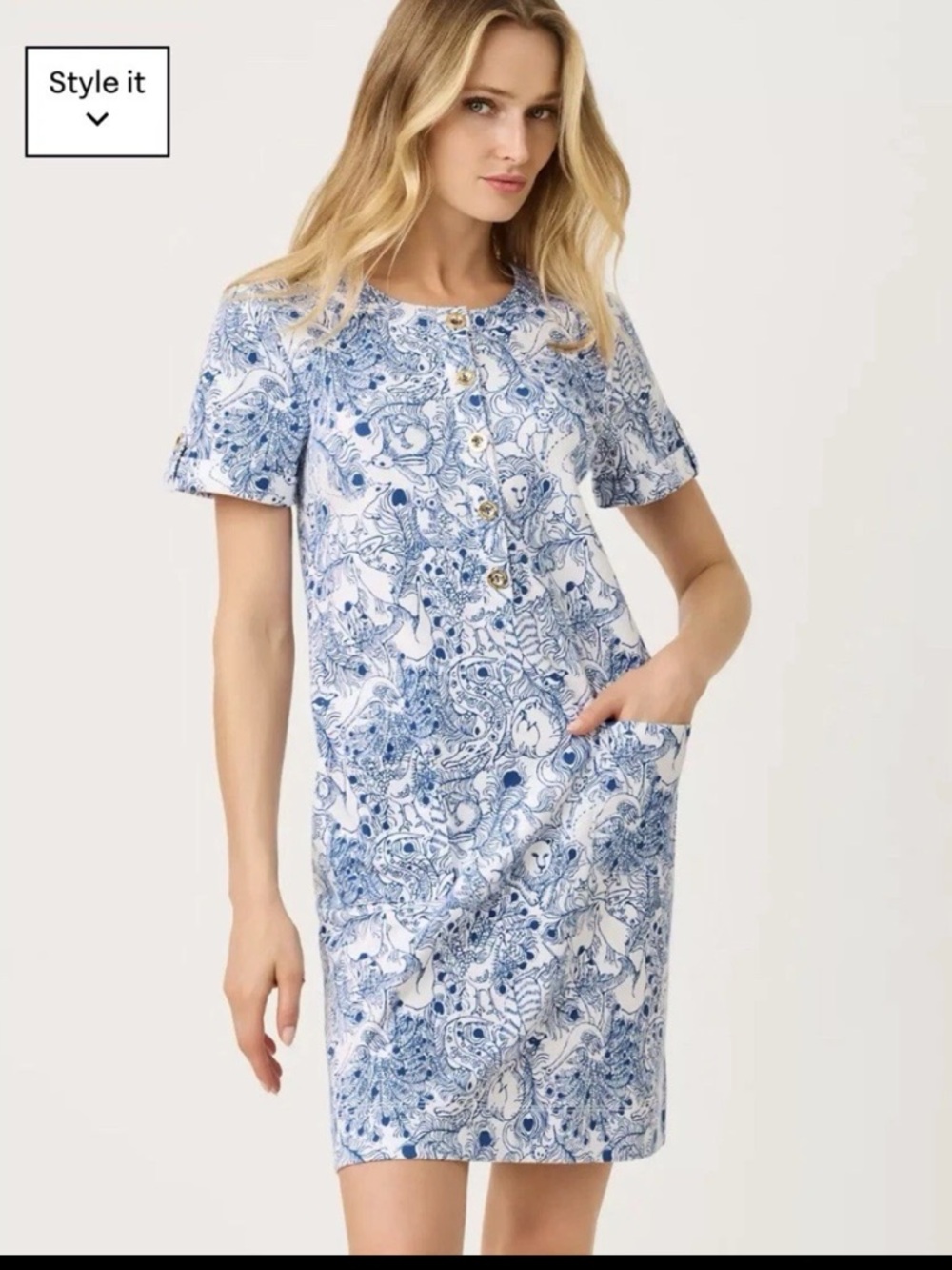 New Lilly Pulitzer Cameron popover Dress- Sm starlight navy zoology w/ pockets